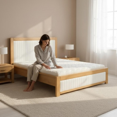 Massivholz Duebelbett aus Buche Schlofzëmmer Miwwelen Holz 180x200cm Neien