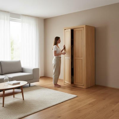 Kleederaschaf Schlofzëmmer Holz Schaf Eechte Handaarbecht Vollholz Schaf Holz