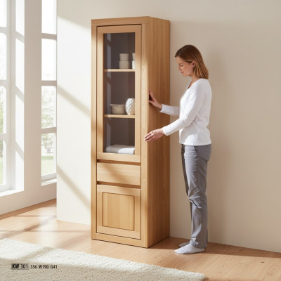 Massivholz Vitrinenschaf Héich Schaf Glas Vitrinen Massiv Miwwelen Echt Holz Schief Nei