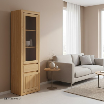 Massivholz Vitrinenschaf Héich Schaf Glas Vitrinen Massiv Miwwelen Echt Holz Schief Nei