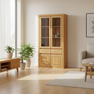 Modern Vitrinn Vitrinneschaf Handaarbecht Vollholz Schief Massiv Holz Eech