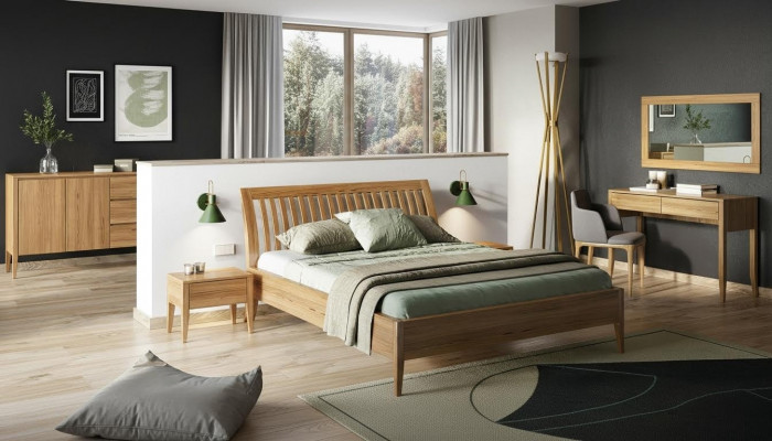 Schlofkummer 3-Delgeleche Set Bett Massivholz Miwwel 2x Nachttischen Better Echt Holz