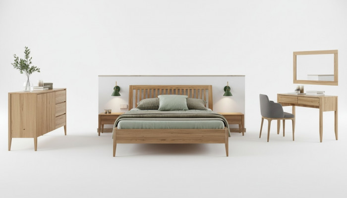 Schlofkummer 3-Delgeleche Set Bett Massivholz Miwwel 2x Nachttischen Better Echt Holz