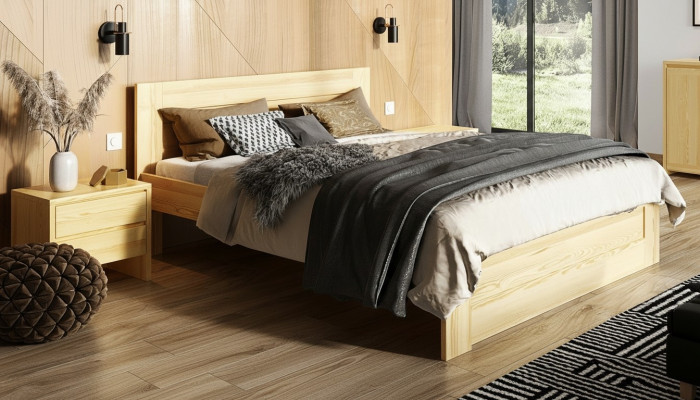 Schlofzëmmer 3-stéck Set Echt Holz Bett mat 2x Nuetsdëscher 180x200cm Massivholz
