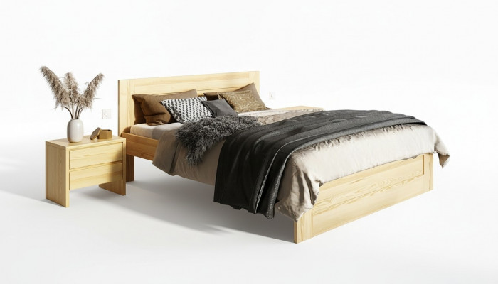 Schlofzëmmer 3-stéck Set Echt Holz Bett mat 2x Nuetsdëscher 180x200cm Massivholz