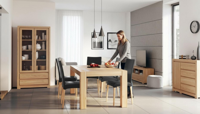 Iesssëtz Echt Holz Massivholz Dësch + 6 Still Iessgrupp Garnitur Vollholz