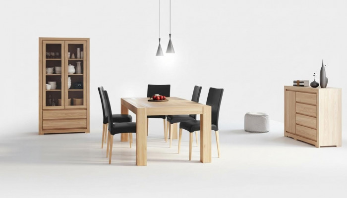 Iesssëtz Echt Holz Massivholz Dësch + 6 Still Iessgrupp Garnitur Vollholz
