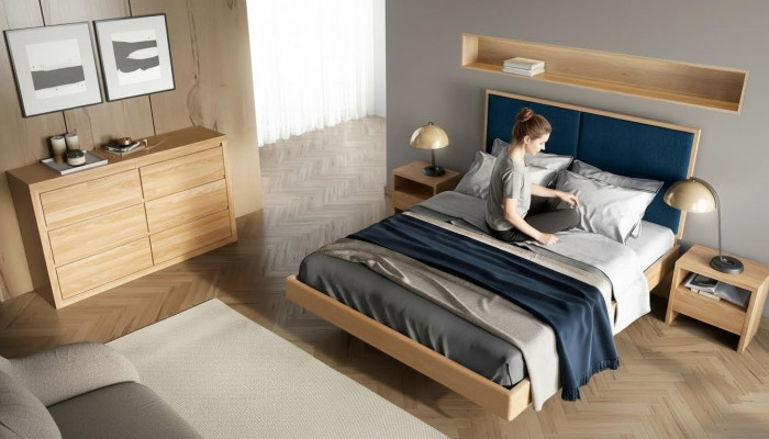 Schlofzëmmer Miwwelen 3tlg. Set Bett Massivholz Noluechten 2x Better Echt Holz