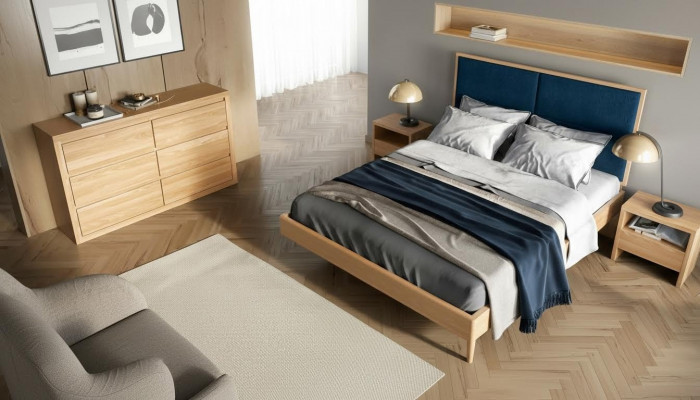 Schlofzëmmer Miwwelen 3tlg. Set Bett Massivholz Noluechten 2x Better Echt Holz