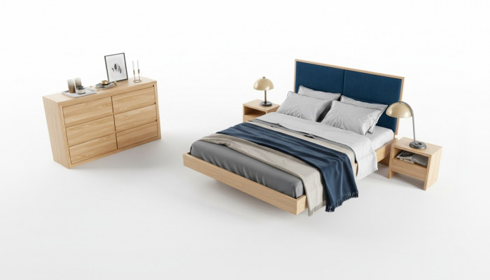 Schlofkummer Set 4-Stéck Set Bett 2x Nuetsdëscher Kommode Massiv Holz Garnitur Nei