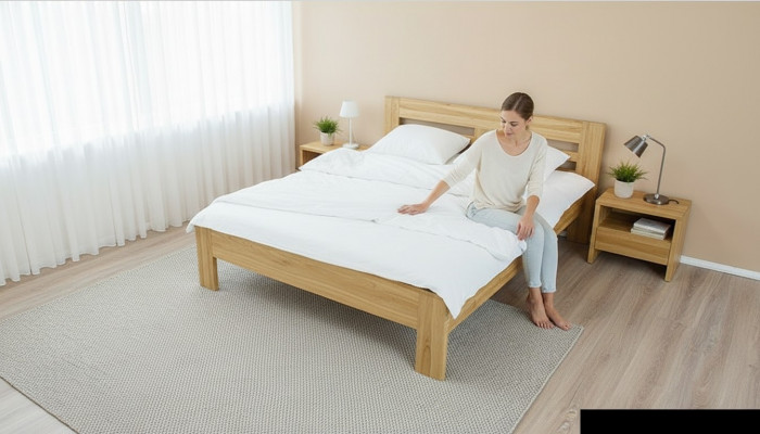 Schlofzëmmer Miwwel Set Bett Massivholz Nuetsdëscher 2x Better Richtegt Holz 3-deelech.