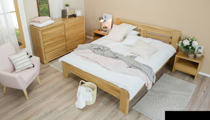 Schlofzëmmer Miwwel Set Bett Massivholz Nuetsdëscher 2x Better Richtegt Holz 3-deelech.