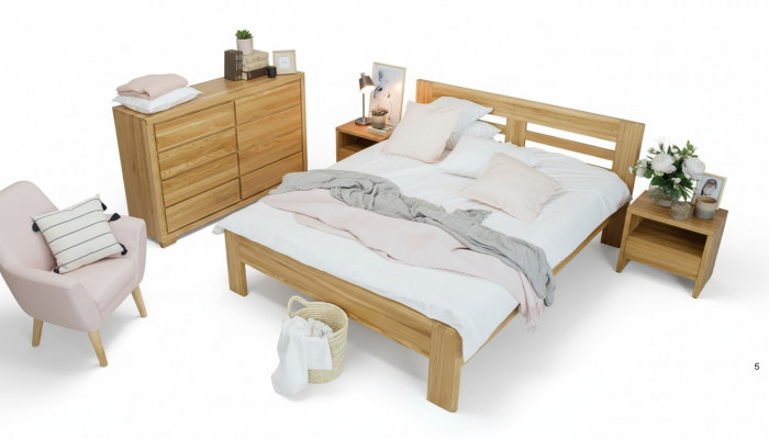 Schlofzëmmer Miwwel Set Bett Massivholz Nuetsdëscher 2x Better Richtegt Holz 3-deelech.