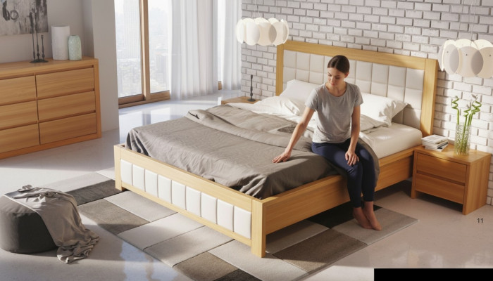 Schlofzëmmer 3-tlg. Set Bett 2x Nopeschdësch Konsole Better Duebel Hotel Polster