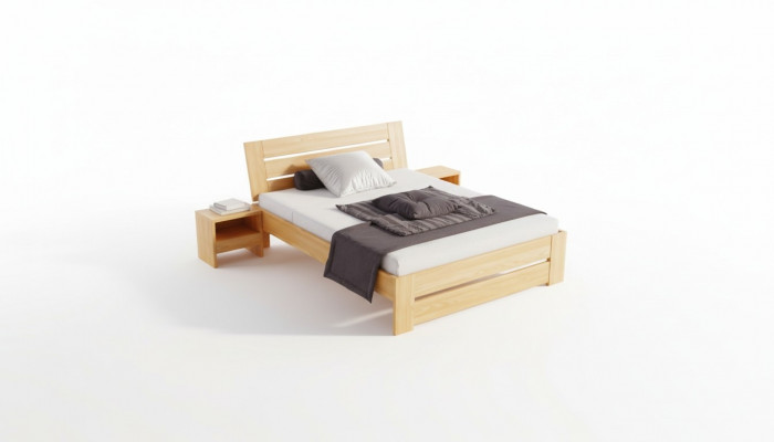 Schlofzëmmer Miwwelen 3-Deeler Set Bett Massivholz Nuetsdëscher 2x Richtegt Holz