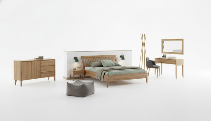 Bett Schlofkummer Duebel Better 3tlg. Set 2x Nuetsdëscher Massivholz Eechte Holz