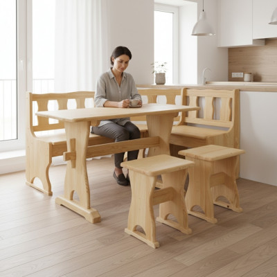Eckbänk, Holzbank, massiv Bänken, Kichen, Iessberäich, Ecksëtz, Miwwelen, Echt Holz, Holz.