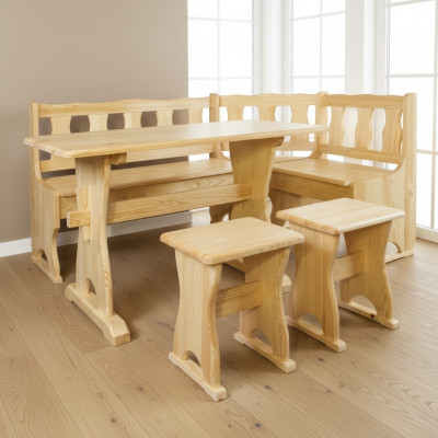 Eckbänk, Holzbank, massiv Bänken, Kichen, Iessberäich, Ecksëtz, Miwwelen, Echt Holz, Holz.