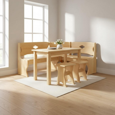 Eckbänk Holzbänk massiiv Holz Bänken Kichen Iessberäich Ecksëtzmöbel Eechtholz