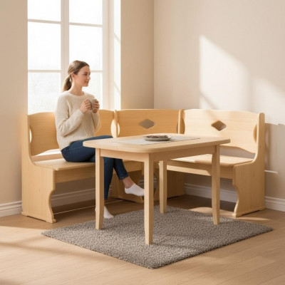 Eckbank Massivholz Kiefer Vollholz Iesszëmmer Landhaus Handaarbecht Eckbänk 