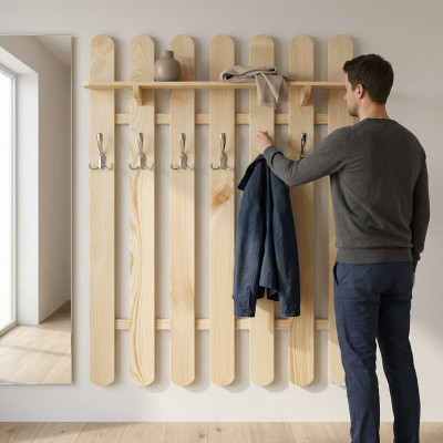 Kleederschaaf Wandkabinett mat 7 Haken, Wandpaneel Korridor Echt Holz