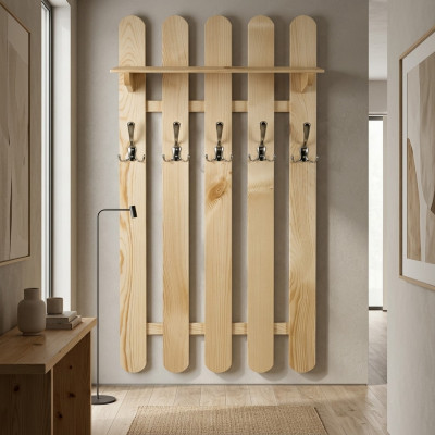 Kleederschaaf Wandkabinett mat 7 Haken, Wandpaneel Korridor Echt Holz