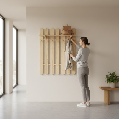 Kleederschaf Wandgarderob aus massiivem Kieferholz Kleederschaf mat 7 Haken