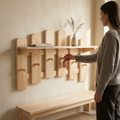 Garderobepaneel Wandgarderob 6 Hacken 70x48 cm Gang Garderob Kiefer massiiv
