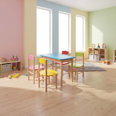 Stull Set Kannerzëmmer Sëtzgarni Mat Echt Holz Massiv 5tlg. Sëtzgrupp Dësch
