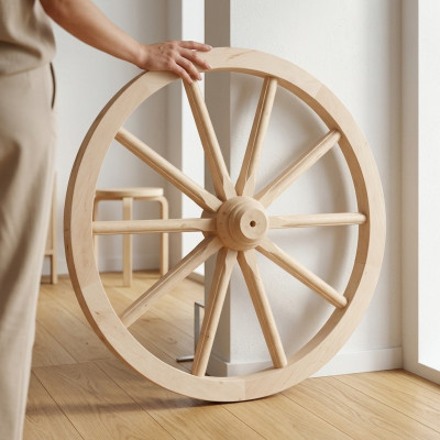 Dekorad Holzrad Ø 60 cm Speechenrad Wonrad Gäertendeko Buttekdeko Dekoratioun Nei