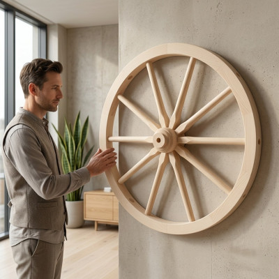 Wiederad Holzrad Speechenrad 80 cm Wanddekoratioun Päerdsrad Deko Gaart Nei