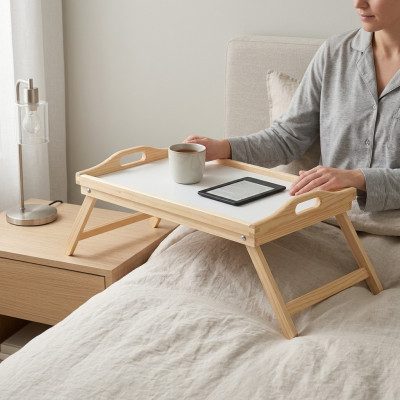 Frühstücksdësch Holz Laptop Dësch Eechte Holz Niewendësch Eechten Holz Tablett