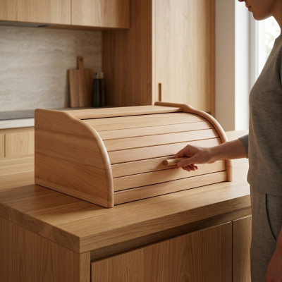 Buche Broutkëschte 40 cm Broutbox Rullkëschte Brout Rullklapp Eechte Holz Këscht
