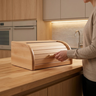 Buche Brotkëschte 32 cm Holz Broutkëscht Rouladekëscht Brout Roulkipp Echt Holz Nei