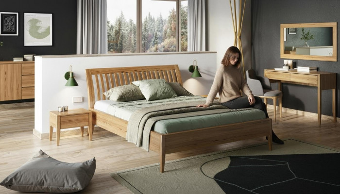 Echtes Holz Schlofzëmmer 6 Deeler Set 2x Nuetsdësch Schminktisch Kommode Spigel