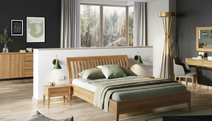 Echtes Holz Schlofzëmmer 6 Deeler Set 2x Nuetsdësch Schminktisch Kommode Spigel