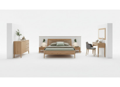 Echtes Holz Schlofzëmmer 6 Deeler Set 2x Nuetsdësch Schminktisch Kommode Spigel