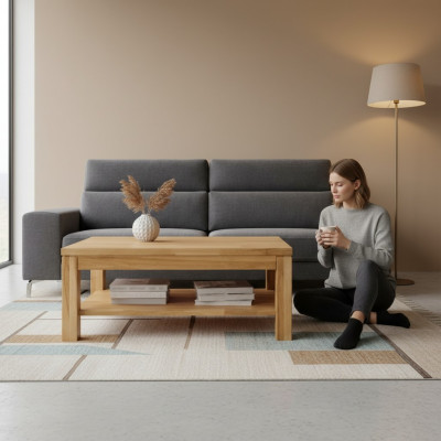 Massivholz Natur Couchtisch massiv Holz Miwwelen edel Design Wunnzëmmerdësch Dëscher