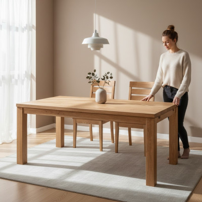 Iessdësch Grupp Iesszëmmer Garnitur Holz Design Dëscher 140x90cm