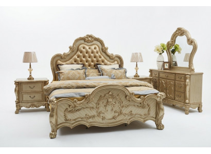 Bett + 2x Nuetsdësch 3 tlg. Schlofzëmmer Set Designer Luxus Schlofzëmmer Barock