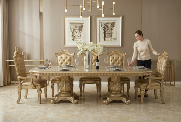 Komplett Beige Iesszëmmerambiance Designer Iessdësch mat Still