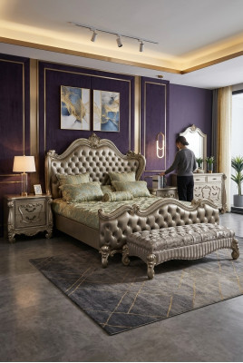 Bett 2x Nuetsdësch 3 Stéck Schlofzëmmer Set Design Luxus Better Chesterfield
