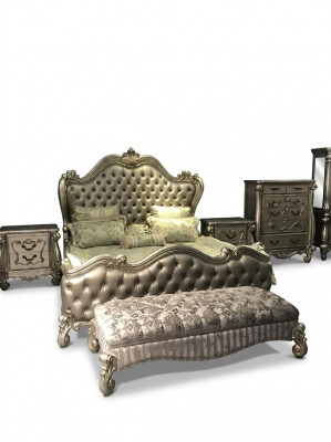 Bett 2x Nuetsdësch 3 Stéck Schlofzëmmer Set Design Luxus Better Chesterfield