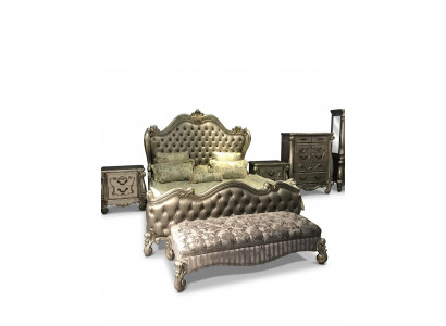 Bett 2x Nuetsdësch 3 Stéck Schlofzëmmer Set Design Luxus Better Chesterfield