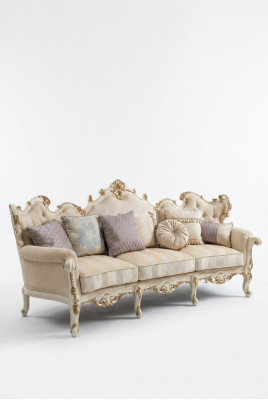 Exklusiv aus Holz geschnëtzte Véiersëtzer XXL Canapé Barock Rokoko Textil Canapé Ronn