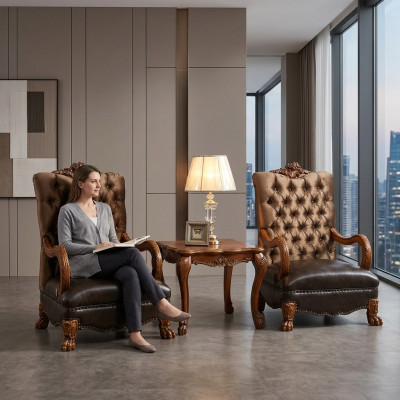 Wunnzëmmer Set 2x Fotell+Niewendësch Tisch Sofa Couch Chesterfield