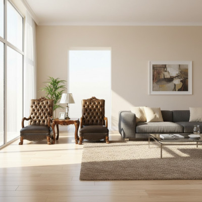 Wunnzëmmer Set 2x Fotell+Niewendësch Tisch Sofa Couch Chesterfield