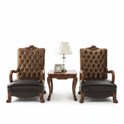 Wunnzëmmer Set 2x Fotell+Niewendësch Tisch Sofa Couch Chesterfield