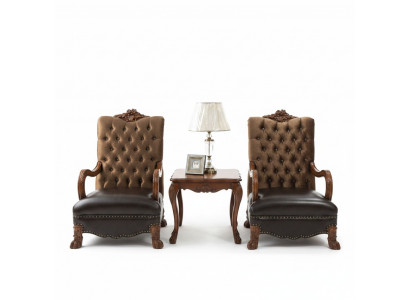 Wunnzëmmer Set 2x Fotell+Niewendësch Tisch Sofa Couch Chesterfield