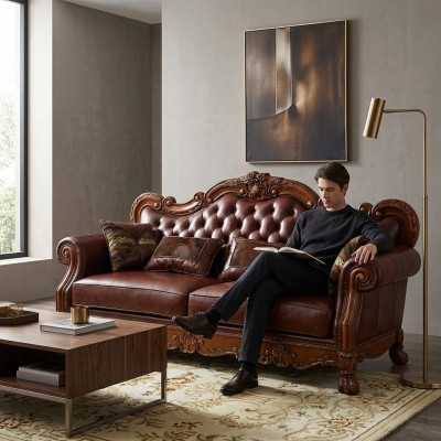 Liederdivan Barockstil Rokoko Liederdivan Couch Polstersëtz 3-Sëtzer Dräisëtzer